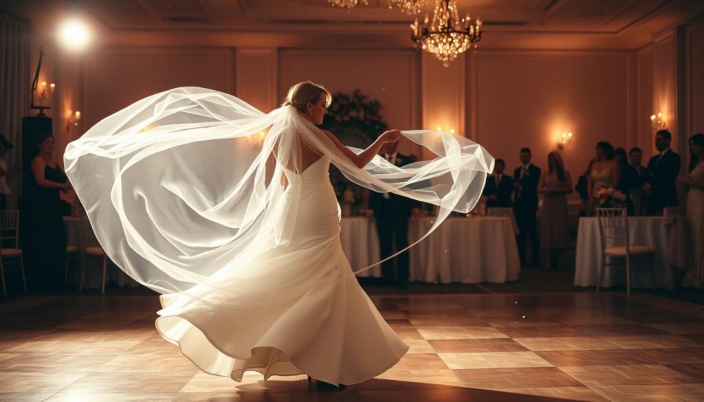 Bride Dancing with Long Wedding Veil